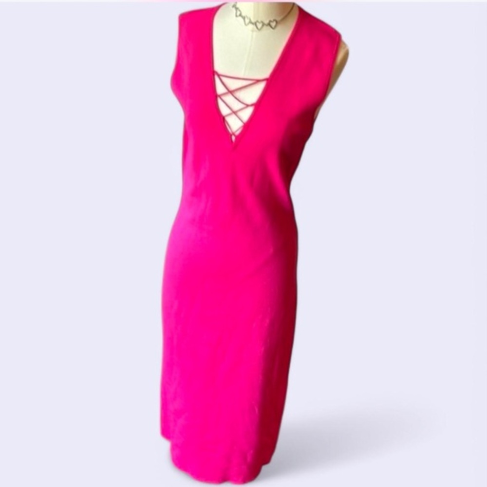 7th Avenue design company New York & Company hot pink lace up chest dress sz L